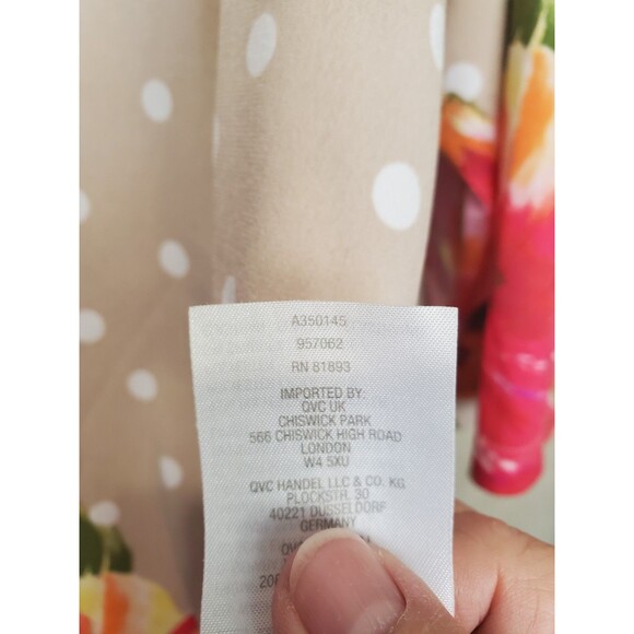 Susan Graver LiquidKnit Tan Polka Dot Floral V-Neck Tunic Size 1X Lagenlook - Picture 6 of 6